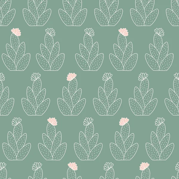 Cactus pattern background in green and pink. Vector seamless repeat of a desert plant. — Stockvektor