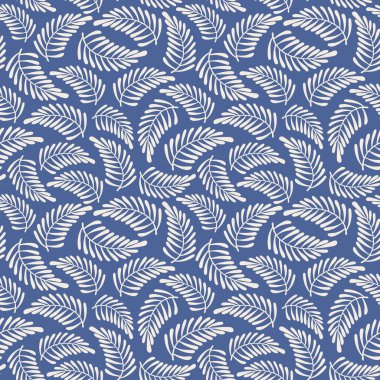 Avuç içi izi vektör arka planı. İndigo ve beyaz siluet yaprak vektörü pürüzsüz tekrar tasarımı.