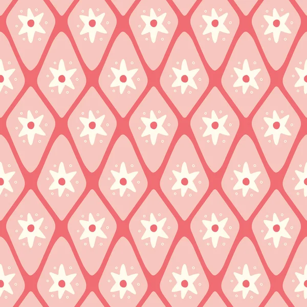 Дизайн фону візерунка зірки та діаманта. Милий геометричний вектор безшовний повторення в рожевому і червоному . — стоковий вектор
