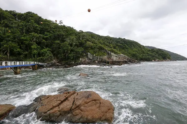Mer Vagues Crash Sur Les Rochers Côte Île Palmas Santos — Photo