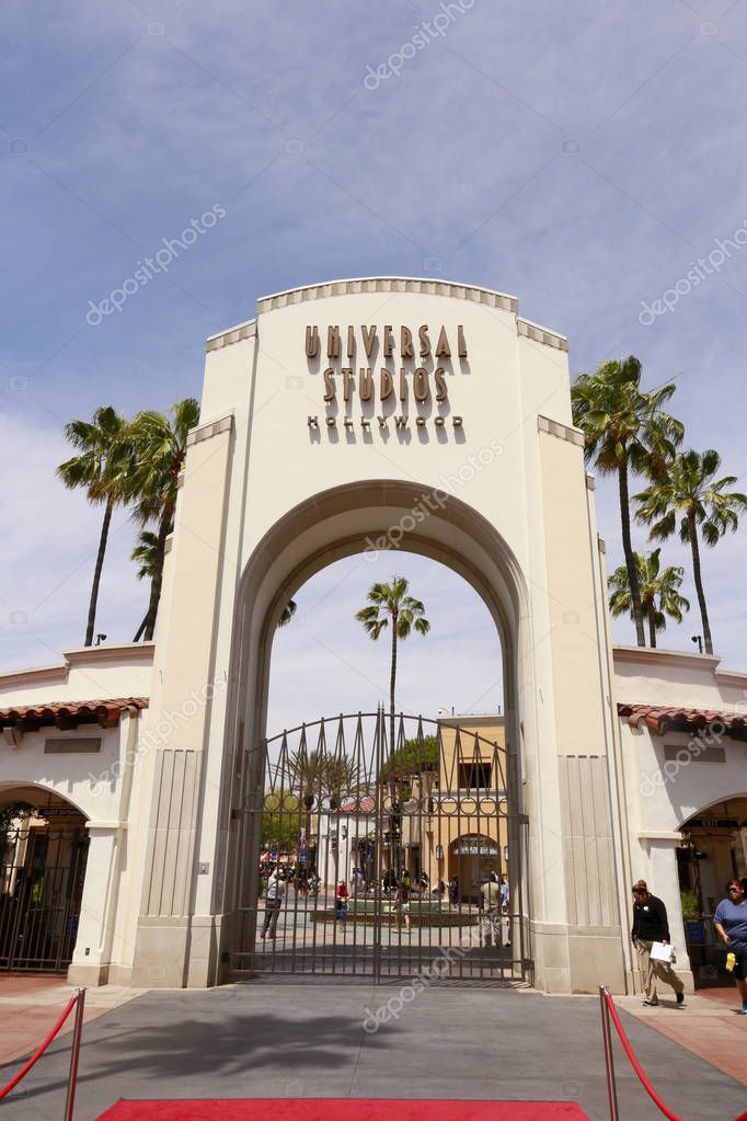 LOS ANGELES, CALIFORNIA, USA - JUN 01, 2015 - entrance of universal studios in los angeles