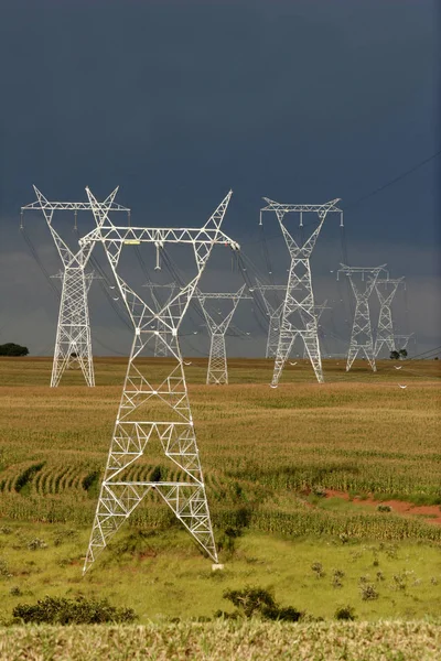 Torres Transmisión Energía Campo Brasil — Foto de Stock