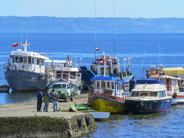 Vista Barco Mar Costa Castro Capital Provincia Chiloé Patagonia Chile — Foto de Stock