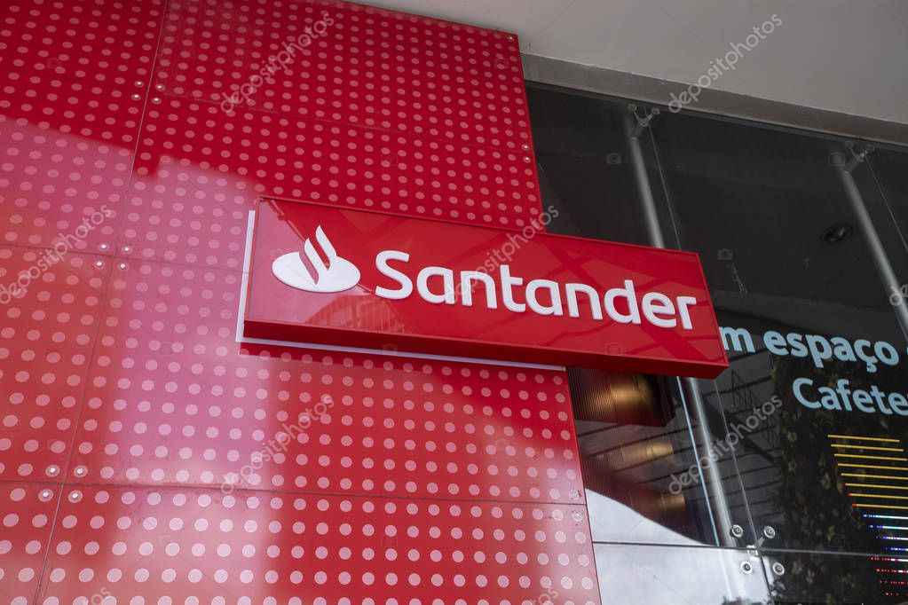 Sao Paulo, Brazil -  december 29 2019 - Logo of Santander, a Spanish multinational commercial bank and financial services company founded in 185