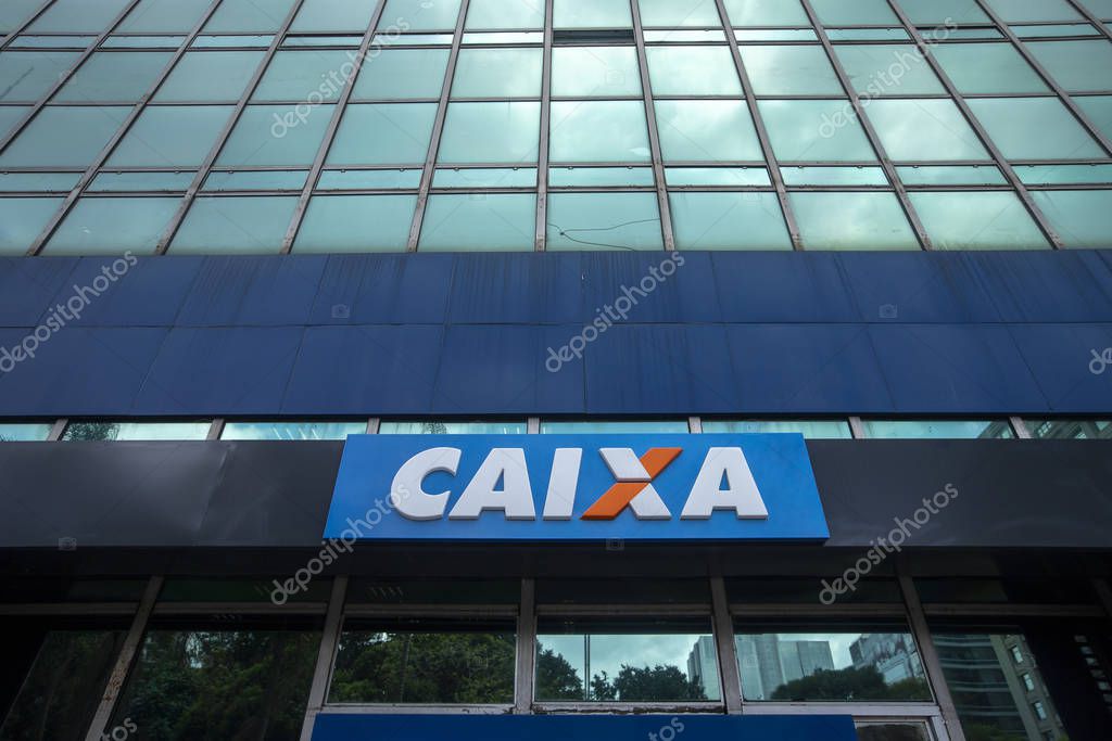 Sao Paulo, Brazil -  december 29 2019 - Building and logo of bank branch of Caixa Economica Federal ( CEF ). Is a financial institution, in the form of a public company of the Brazilian federal government.