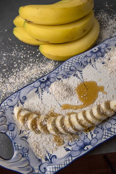 Banan, havre och honung — Stockfoto