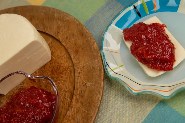 Mermelada Guayaba Con Queso Postre Típico Brasileño Llamado Romeu Julieta — Foto de Stock