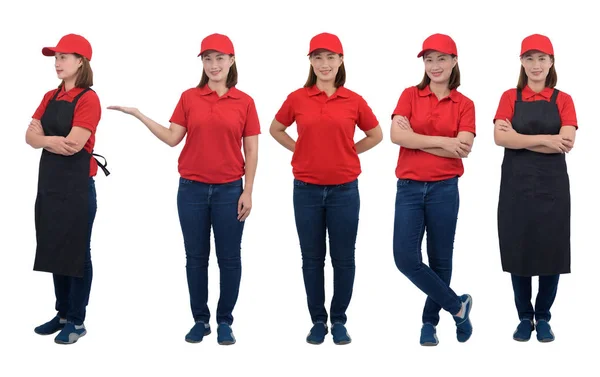 Collection set of Portrait Of happy Female staff in uniforms iso — Stock Photo, Image