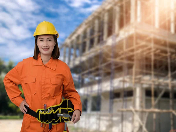 Female Construction foreman supervisor or worker with Protection