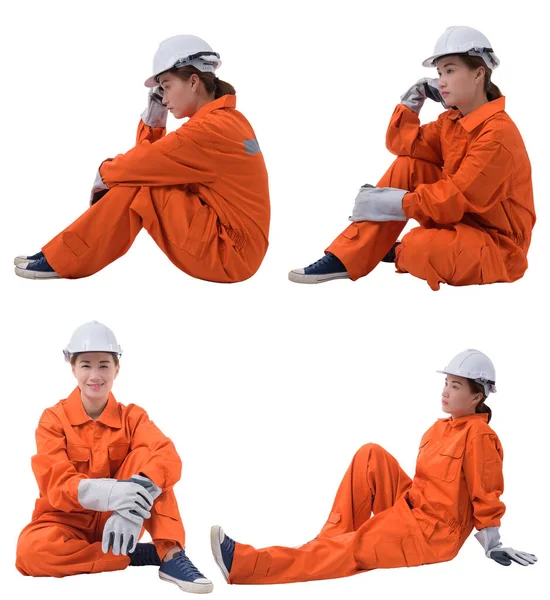Collection set of Full body portrait of a woman worker Sitting i Royalty Free Stock Images