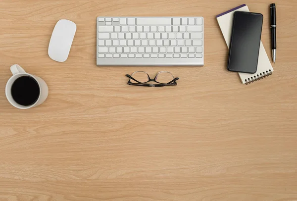 Top View Wood Office Desk Table Flat Lay Workspace Eye Royalty Free Stock Photos