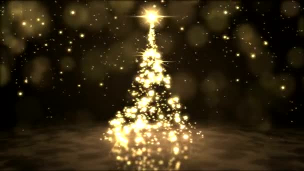 Funkelnde rotierende Weihnachtsbaum-Animation - Schleife golden — Stockvideo