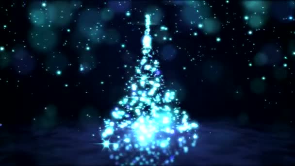 Sprankelende roterende kerstboom animatie - lus blauw — Stockvideo
