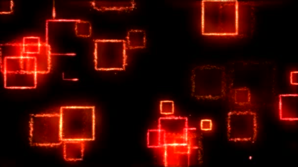 Rysunku kwadratowe kształty na czarnym tle - Red pętli — Wideo stockowe