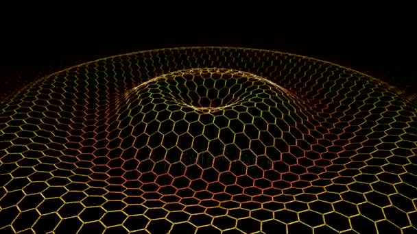 Шестиугольник Wireframe Grid излучающие волны - Петля огненный апельсин — стоковое видео