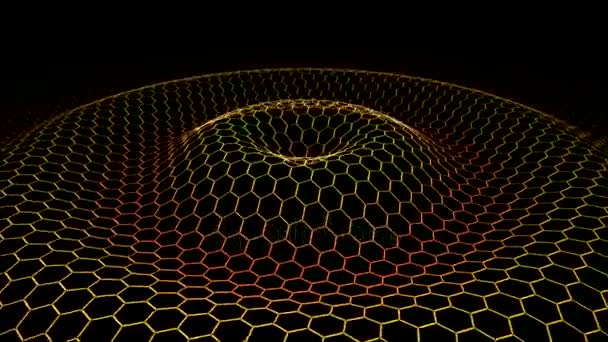 Hexagon Wireframe Grid emitting Waves - Loop Fiery Orange — Stock Video