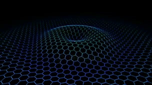 Hexagon Wireframe Grid emitting Waves - Loop Blue — Stock Video