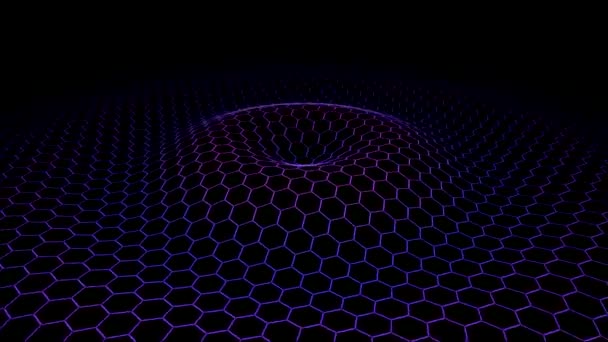 Hexagon Wireframe Grid emitiendo ondas - Loop Violeta — Vídeos de Stock