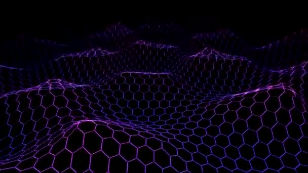 Hexagon Wireframe Grid Ocean Waves - Loop Purple — Stock Video