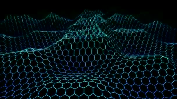 Hexagon Wireframe Grid Ocean Waves - Loop Blue — Stock Video