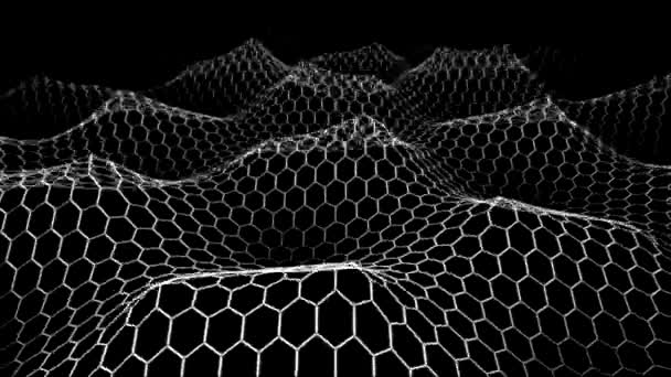 Hexagon Wireframe Grid Ocean Waves - Loop Monocromático — Vídeo de Stock