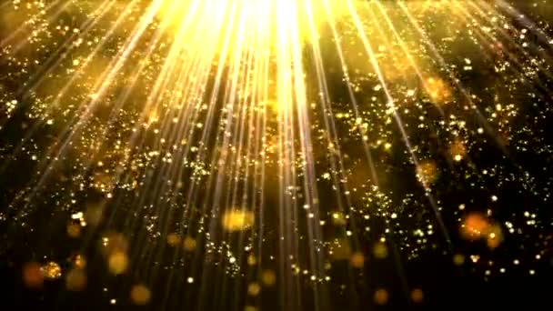 Leuchtende Lichter und Teilchen - goldene Schleife — Stockvideo
