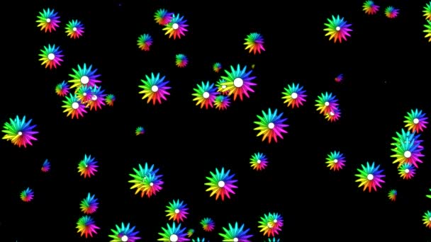 Bunte blühende und weggeblasene Blumen Animation - Regenbogen — Stockvideo