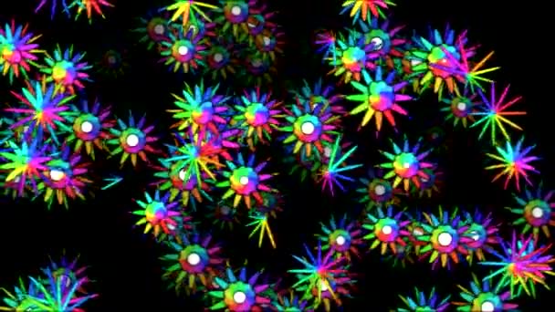 多彩的旋转盛开鲜花动画-循环彩虹 — 图库视频影像