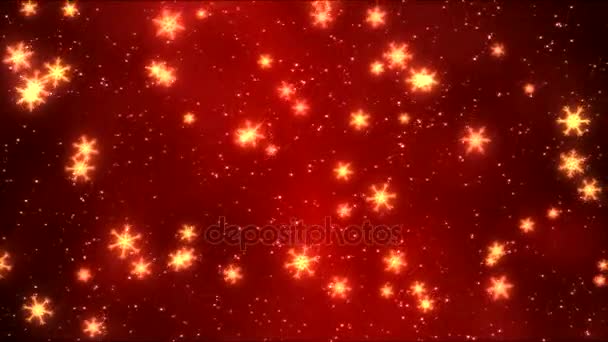 Colorful Rotating Snowflakes Falling Down - Loop Red — Stock Video