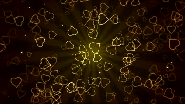 Coloridas formas animadas del corazón - Bucle de oro — Vídeo de stock