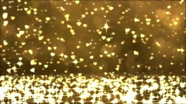 Kleurrijke Sprankelende Hart Vormen Vallen Lus Golden — Stockvideo