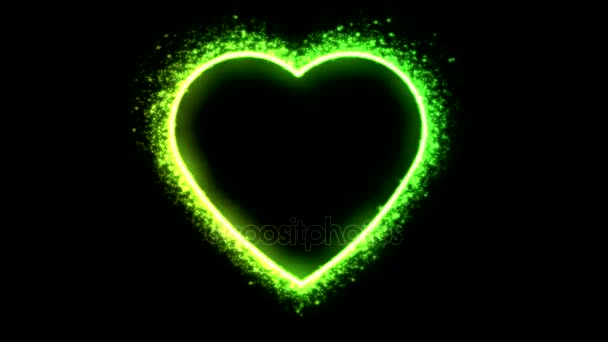 Işıltılı Kalp Şekil Animasyon Döngü Yeşil — Stok video
