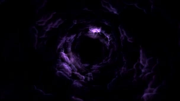 Thunderstorm Cloud Tunnel Travel Animation Loop Purple — Stock Video