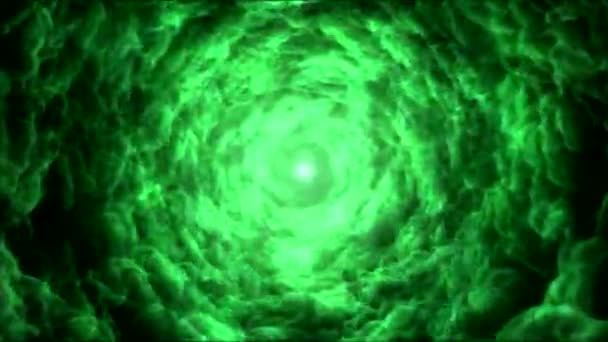 Nuvem Colorida Animação Viagem Túnel Nebulosa Loop Green — Vídeo de Stock