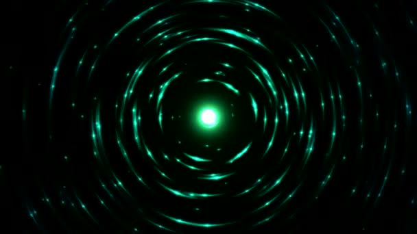 Animación Colorida Esfera Emisora Partículas Circulares Turquesa Lazo Sin Costuras — Vídeo de stock