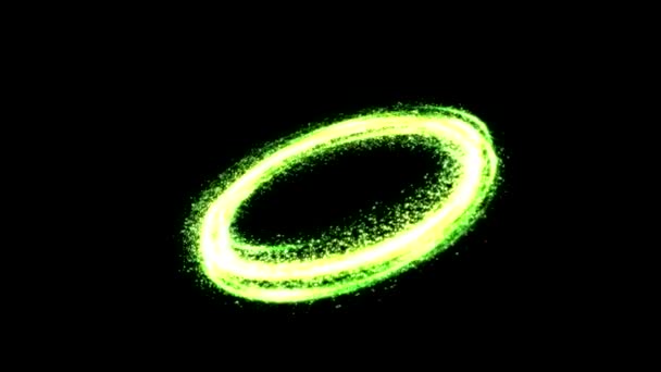 Πολύχρωμο Λαμπερό Φως Σωματίδια Ένα Σχήμα Δακτυλίου Πράσινο Αδιάλειπτη Βρόχο — Αρχείο Βίντεο