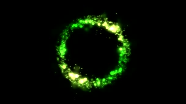 Bunte Leuchtende Und Rotierende Lichtteilchen Ringform Nahtlose Schleife Grün — Stockvideo