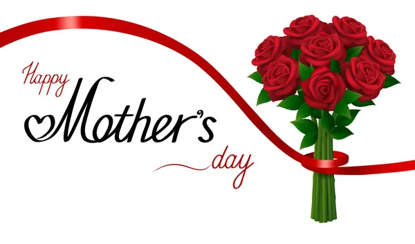 Šťastné matky den. Kytice rudých růží s mašlí na bílém pozadí. — Stockový vektor