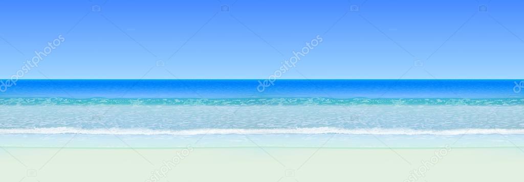 Realistic vector seascape. Sea (ocean) with horizon and beach. Horizontal seamless background