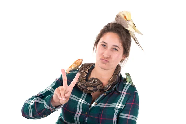 Ragazza con animali domestici, animali — Foto Stock