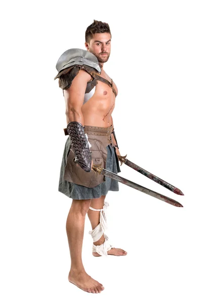 Gladiador hombre con arma — Foto de Stock
