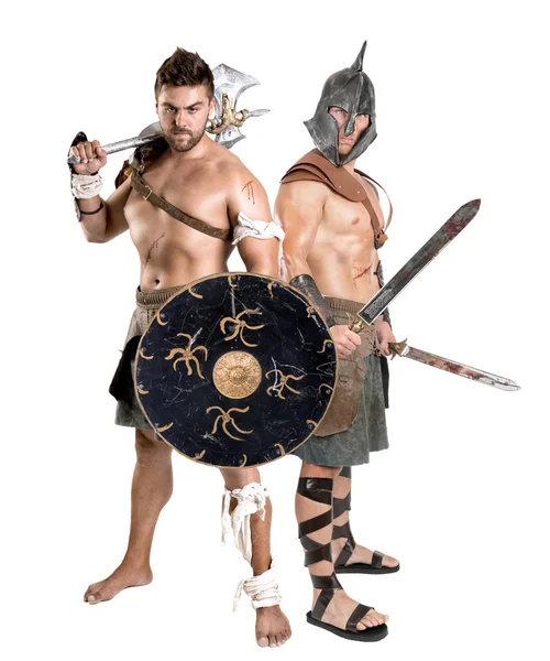 Deux Gladiateurs, guerriers hommes — Photo
