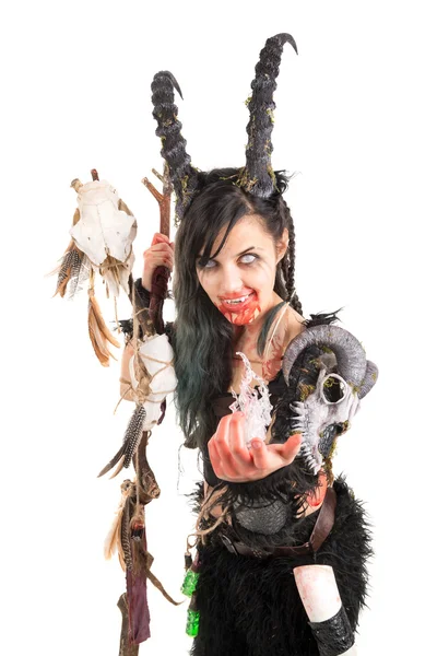 Sorceress woman with horns — Φωτογραφία Αρχείου