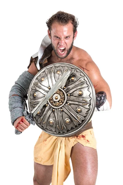 Gladiator isolated in white — Stock Photo, Image