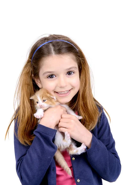 Girl with baby cat — Stock Photo, Image