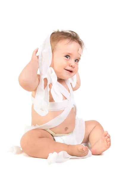 Bebê bonito com ligaduras — Fotografia de Stock