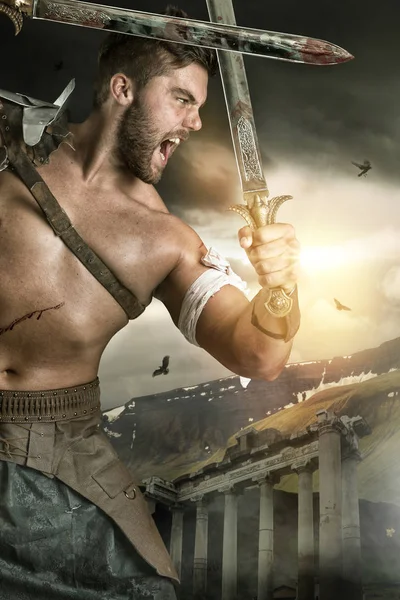 Gladiator / barbarischer Krieger — Stockfoto