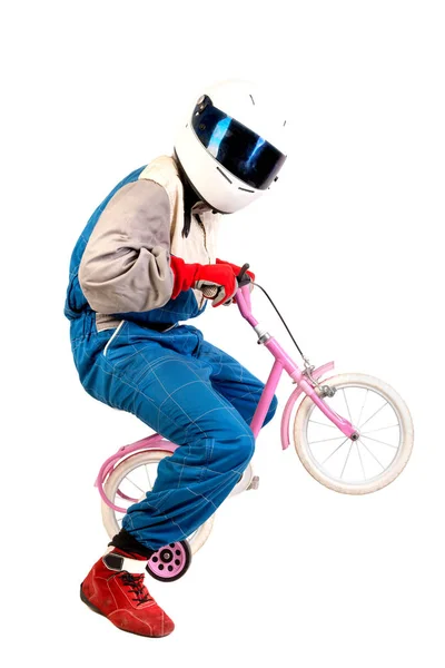 Conductor de carreras con bicicleta infantil —  Fotos de Stock