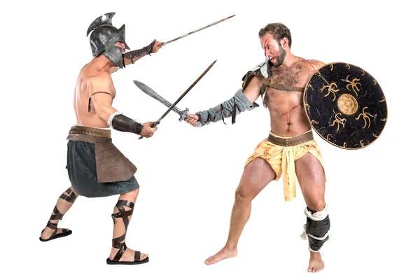 Gladiatori che combattono isolati — Foto Stock