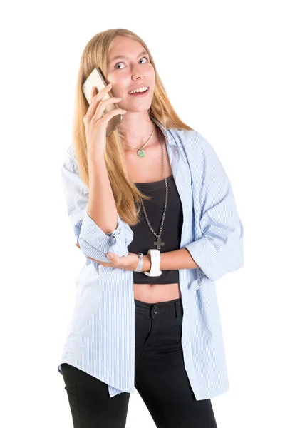 Young woman with cell — Stock Photo, Image